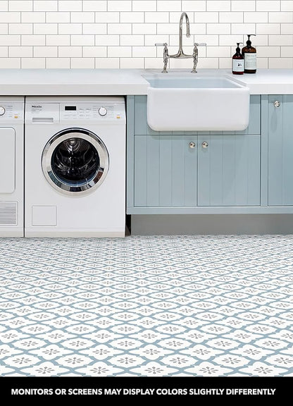 FloorPops FP2943 Alfama Peel & Stick Floor Tiles, Multicolor, Blue