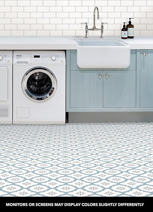 FloorPops FP2943 Alfama Peel & Stick Floor Tiles, Multicolor, Blue