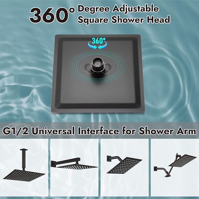 Midanya Square Rain Shower Head,High Pressure,Oil Rubbed Bronze 6 Inch | 360°Swivel,Ceiling or Wall Mount,Waterfall Full Body Coverage,Bathroom Remodel,Stainless Steel Large Rainfall Shower Head