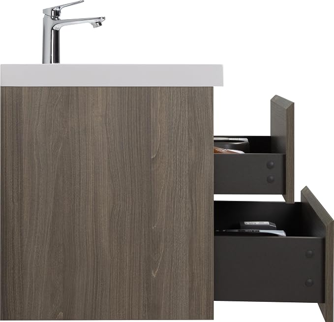 Floating Bathroom Vanity with Sink, 30" Wall Mount Bathroom Storage Vanity | Resin Top Basin and Soft Close Drawers, No Assembly Required, Ash Grey