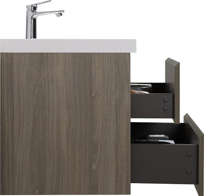 Floating Bathroom Vanity with Sink, 30" Wall Mount Bathroom Storage Vanity | Resin Top Basin and Soft Close Drawers, No Assembly Required, Ash Grey