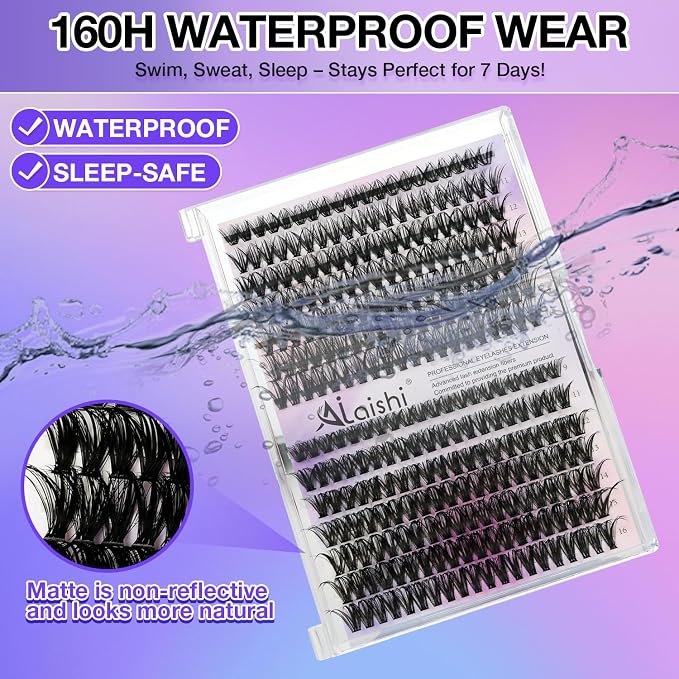 Lash Clusters, DIY Cluster Eyelash Extensions 9‑16mm, 40D+50D, 280pcs Fluffy D Curl Natural Lashes–Fake Cat Eye Wispy Individual Clusters