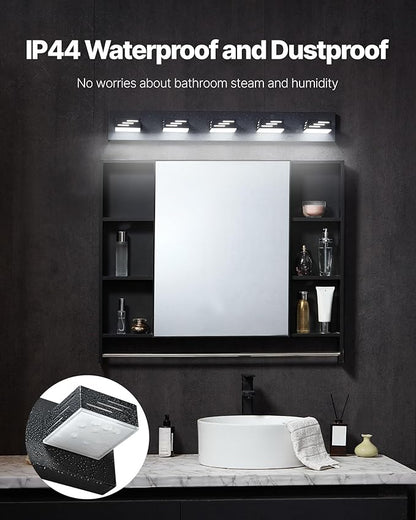 VEVOR 5-Light LED Modern Vanity Light Fixtures, 33.46-Inch, Black Finish Bathroom Wall Lighting Fixture Over Mirror, with IP44 Waterproof, for Bathroom, Living Room, Bedroom, Hallway, Cool White 6000K