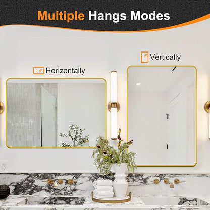Bathroom Vanity Mirror, Gold Framed Mirror for Over Sink, 36x24 | HD glass, distortion-free for makeup and grooming, Sturdy frame, all mounting hardware, hangs horizontal or vertical