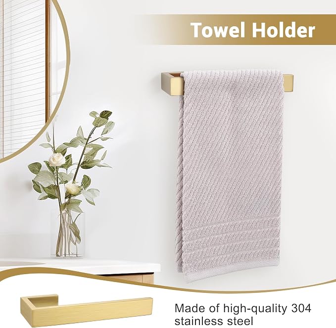 Lairuier Brushed Gold Bathroom Accessories, 23.6 inches Towel Bar Set | Including Towel Bar, Towel Holder, Toilet Paper Holder, Towel Hook, SUS304 Stainless Steel Bathroom Towel Holder Hardware Set