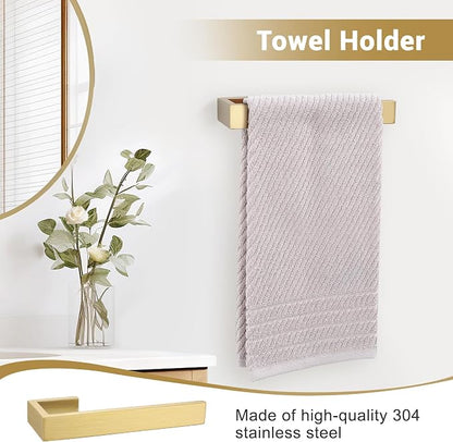 Lairuier Brushed Gold Bathroom Accessories, 23.6 inches Towel Bar Set | Including Towel Bar, Towel Holder, Toilet Paper Holder, Towel Hook, SUS304 Stainless Steel Bathroom Towel Holder Hardware Set