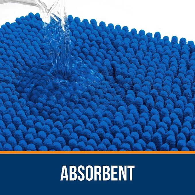 OLANLY Bathroom Rugs 36x24, Extra Soft Absorbent Chenille Bath Rugs | Deep Navy Blue, Quick-Drying Rubber Backing, Washable Bath Mat for Bathroom Floor, Tub and Shower, Home Decor Accessories