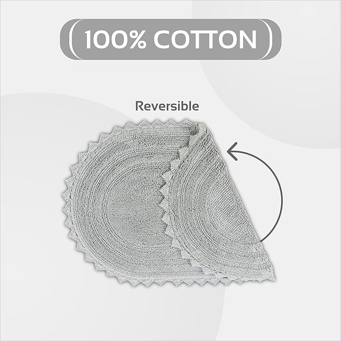 Better Trends Lilly Crochet 17x24 Oval Bath Rugs & Reversible Bath Rugs, Bath mats for Bathroom, Luxurious 100% Cotton Bath Rug & Water Absorbent Bathroom Mat- Grey Bath Matt