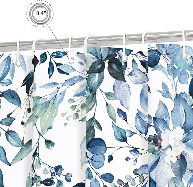 Blue Eucalyptus Shower Curtain, Watercolor Floral Print, 108x72 | Watercolor Plant Leaves Floral Print, Extra Wide Waterproof Fabric Bathroom Decor, Machine Washable, Rustproof Grommets