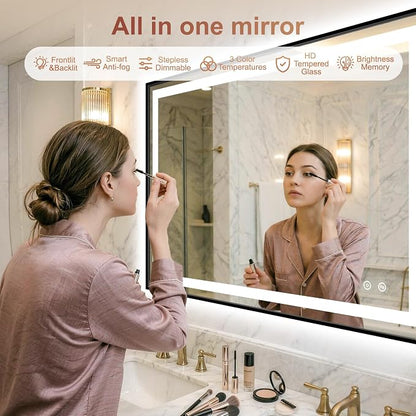 LED Bathroom Mirror with Lights, 30"x40" Black Framed Lighted Vanity Mirror | Anti-Fog, Dimmable 3 Color Temperature, Front & Backlit, Memory Function, Shatterproof Tempered Glass