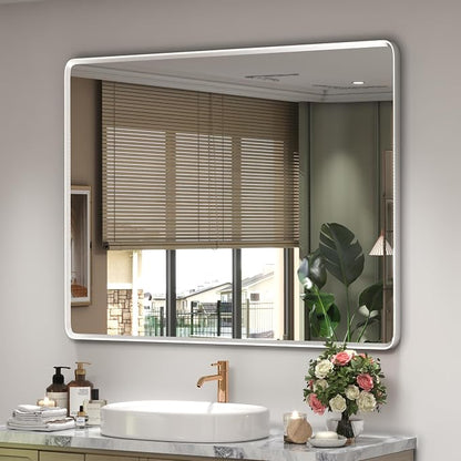 40x30 Silver Bathroom Mirror | Silver Vanity Mirror for Wall, Rounded Rectangle Mirror, Beveled Border, Anti-Rust, Shatterproof (Horizontal/Vertical)