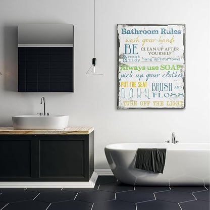 Stupell Industries 'The Stupell Home Decor 'Bathroom Rules ' Typography Bathroom', Canvas Art, 36 x 48 Inches, Easy to Hang and Sturdy, Made in USA, by Taylor Greene | Stupell Industries | 36 x 48 Inches, Easy to Hang and Sturdy, Made in USA, by Taylor...