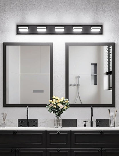 VOLISUN Modern 5-Light, 40-Inch Black Bathroom Vanity Light Fixtures, 360 Rotatable Head, LED Vanity Lights for Bathroom