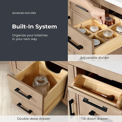 OVE Decors Bailey 42 in. Single Sink Freestanding Sahara Birch Bathroom Vanity with White Quartz Top, Matching Backsplash and Power Bar