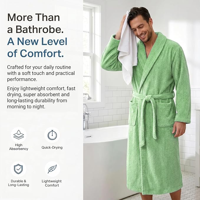 PJGGZ Men's Shawl Collar Bathrobe, Soft Long Towel Robe for Men - Super Absorbent Quick Dry yet Warm