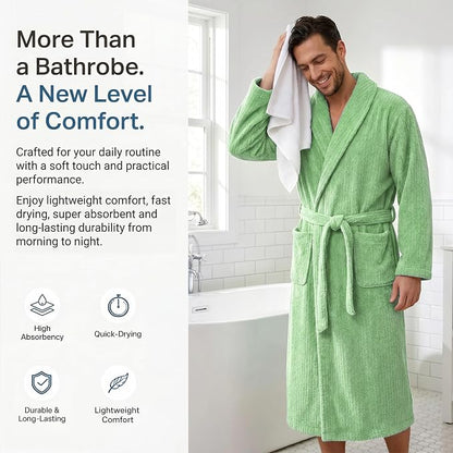 PJGGZ Men's Shawl Collar Bathrobe, Soft Long Towel Robe for Men - Super Absorbent Quick Dry yet Warm