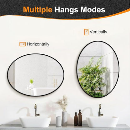 32x24 Black Oval Bathroom Mirror for Over Sink, Aluminum Frame | HD Reflection No Distortion, Aluminum Frame, Mounting Hardware for Vertical or Horizontal Mount