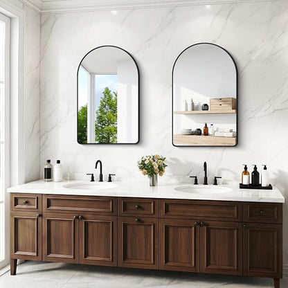 BONEWEI Arched Wall Mirror,32x48 inch Black Arched Mirror Bathroom,Large Vanity Mirror for Over Sink Metal Frame,Tempered Glass Arch Mirrors for Bedroom,Entryway,Living Room,Home Decor Shatter-Proof