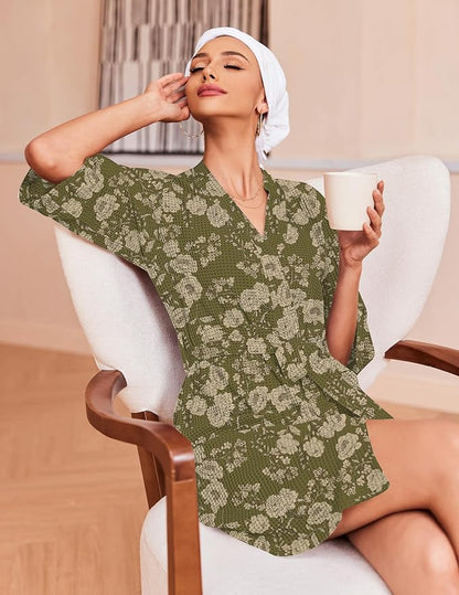 Ekouaer Robes for Women Waffle Knit Bathrobe Soft Lightweight Knee Length Loungewear S-XXL
