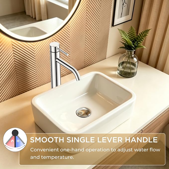 FORIOUS Vessel Sink Faucets Single Handle, Chrome Tall Bathroom Faucet | for 1 Hole Vessel Sink Only, Modern Faucet with Pop up Drain, for Basin Bowl Vanity Lavatory Residential/Commercial Use