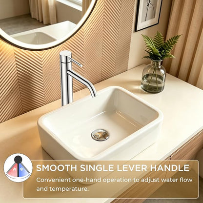 FORIOUS Vessel Sink Faucets Single Handle, Chrome Tall Bathroom Faucet | for 1 Hole Vessel Sink Only, Modern Faucet with Pop up Drain, for Basin Bowl Vanity Lavatory Residential/Commercial Use
