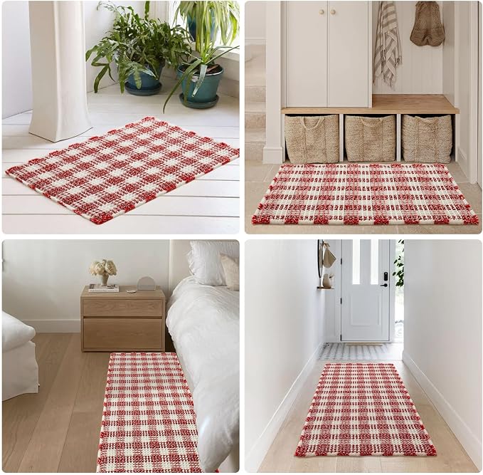 TYUU Small Christmas Bathroom Rug, Cute Waffle Bath Mat, 24x16 Red & White | Super Absorbent Quick Dry Bath Rug, Non-Slip Backing, Soft Waffle Washable Farmhouse Bathroom Mats, Tub, Shower & Home Decor