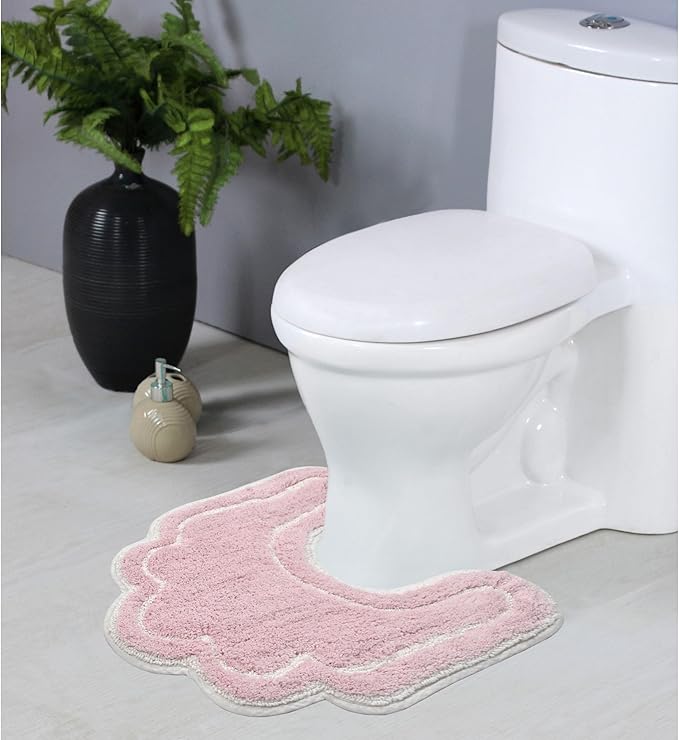 Home Weavers Allure Collection 100% Cotton Contour Rug, Soft & Absorbent U-Shaped Toilet Rug, Spray Latex Backing, Quick Dry, Machine Washable Bathroom Floor Mat for Toilet Base, 20"x20", Pink