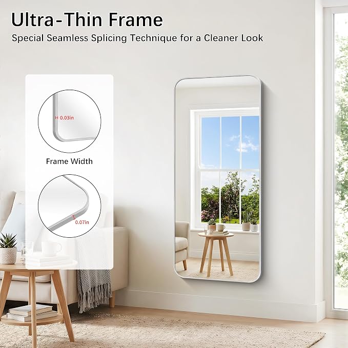 DESBING 55"x24" Bathroom Mirror for Over Sink, Silver Framed Wall Mirror | High-Definition Shatterproof Vanity Mirror with Rounded Corner for Bedroom Living Room Entryway Horizontally or Vertically