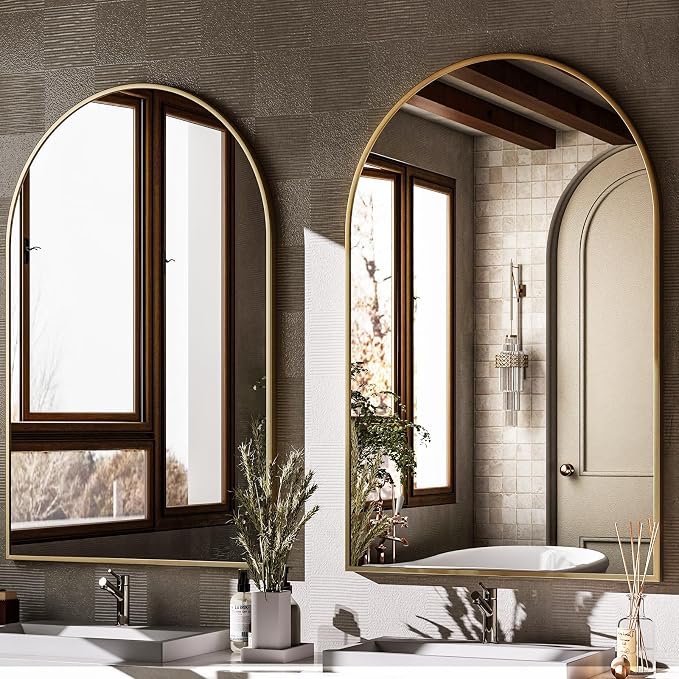 HARRITPURE 22"x30" Arched Bathroom Mirror Wall Mounted Gold Arch Mirror | Vanity Aluminum Alloy Frame Arch Wall Mirror for Living Room, Bedroom, Entryway