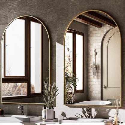 HARRITPURE 22"x30" Arched Bathroom Mirror Wall Mounted Gold Arch Mirror | Vanity Aluminum Alloy Frame Arch Wall Mirror for Living Room, Bedroom, Entryway