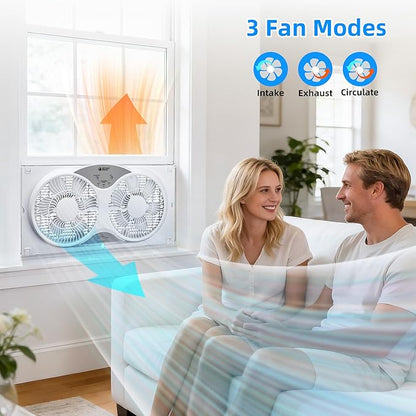 BEYOND BREEZE Window Fan Reversible Airflow, 9" Dual Window Fan with 3-Speed 3 Modes (Cool, Circulate, Exhaust), Remote Control Twin Window Fan 23.5" to 37" Adjustable Width for Bedroom, Kitchen, Home