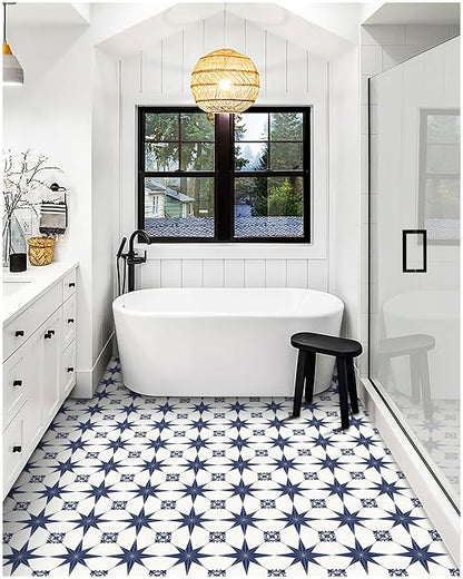MORCART 20PCS 7.87" x 7.87" Peel and Stick Floor Tile, Blue Star | Self-Adhesive DIY Vinyl Flooring, Removable and Waterproof Tile Sticker for Bathroom, Kitchen, Wall, Bedroom, Stairs