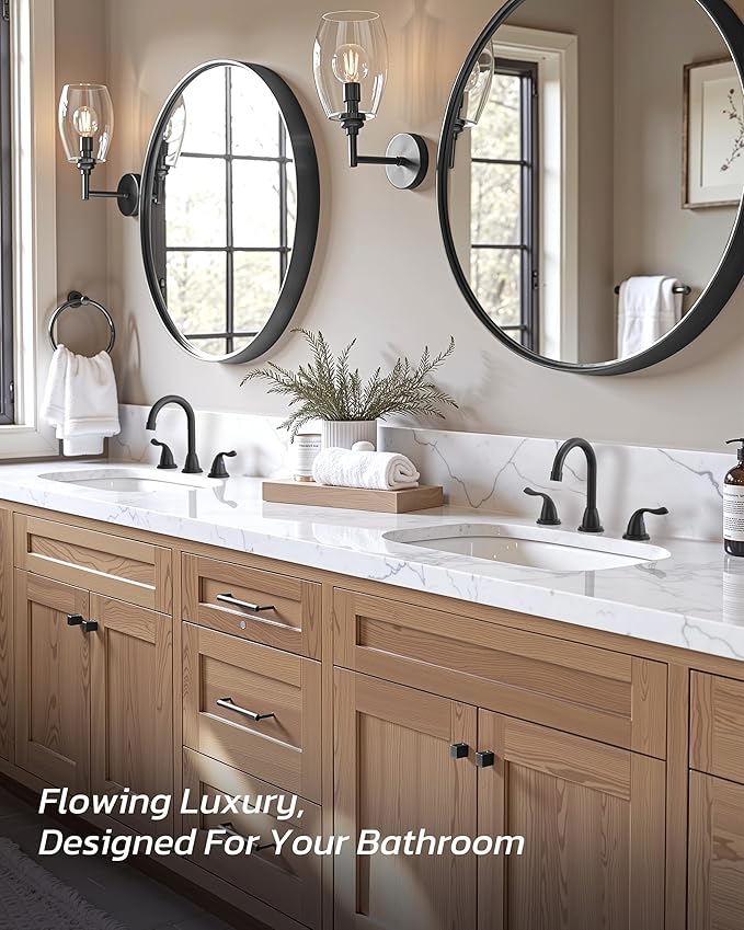 Matte Black Bathroom Faucet 3 Hole - ARCORA 8 Inch Widespread Bathroom Faucet, 2 Handles 360 Swivel Bathroom Sink Tap with Pon Up Drain and cUPC Supply Lines