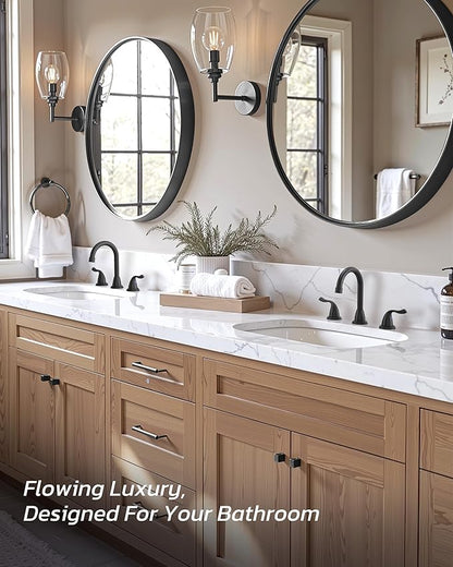 Matte Black Bathroom Faucet 3 Hole - ARCORA 8 Inch Widespread Bathroom Faucet, 2 Handles 360 Swivel Bathroom Sink Tap with Pon Up Drain and cUPC Supply Lines