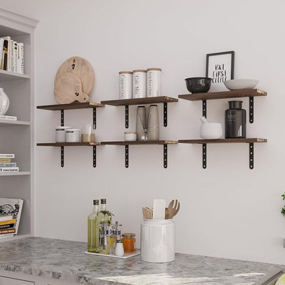 Lavish Home Floating Shelves - Set of 6 Shelves for Living Room, Kitchen, Bedroom, or Bathroom Decor - Wood Floating Shelves for Wall - Farmhouse Wall Décor (Rustic Brown)