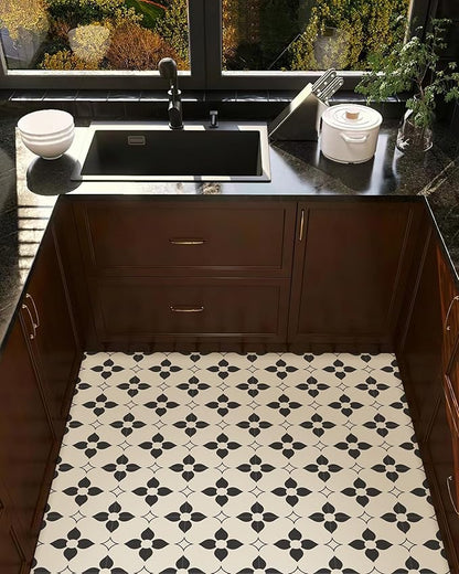 MORCART Peel and Stick Floor Tile Star Waterproof Vinyl Flooring DIY Flooring for Bathroom, Kitchen, Fireplace, Pet House, Stairs, Bedrooms, Wall, Store(20PCS,7.87" x 7.87",Black+White)