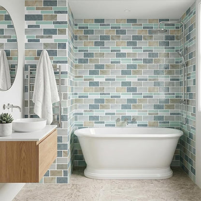 Arttown Peel and Stick 3D Wall Backsplash, 10-Sheet, 12" × 12" Blue Gray | Subway Tiles Self Adhesive Thicker Design Wall Tile Panel Wallpaper for Kitchen Bathroom Balcony