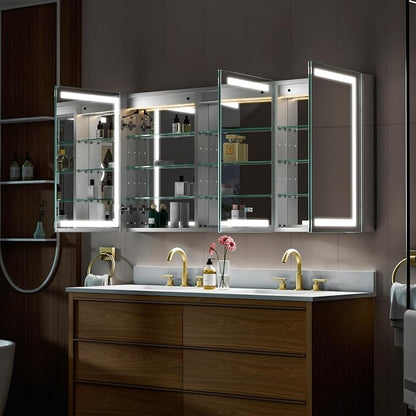 60" X 30" Bathroom Mirror Medicine Cabinet with 3X Magnification Makeup Mirror, LED Mirrored Cabinet, Bathroom Storage Mirror Cabinet, Recessed or Surface, Three Opening Doors