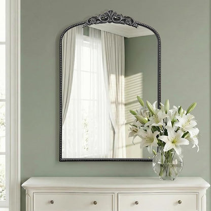 Micasso Bathroom Mirrors for Over Sink: 24"x36" Balck Vintage Arched Mirror | Traditional Ornate Baroque Decorative Antique Wall Mirror for Bedroom/Entryway/Hallway/Dresser/Vanity/Mantel/Nightstand