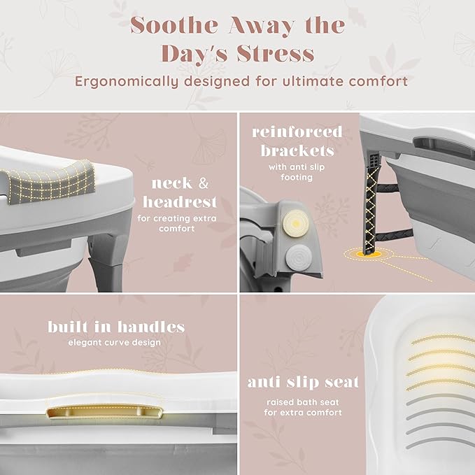 Portable Bathtub for Adult- Extra Large 56" Foldable Collapsible tub. Ergonomically Designed for the Ultimate Relaxing Soaking Bath, Ice Bath. Ideal for Small Spaces, Quick, Effortless Folding Bathtub