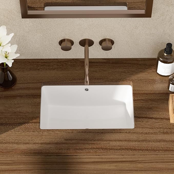 Undermout Bathroom Sink 21" x 13" Bathroom Vanity Sinks Undermount Rectangle White Ceramic Vanity Vessel Sinks with Overflow