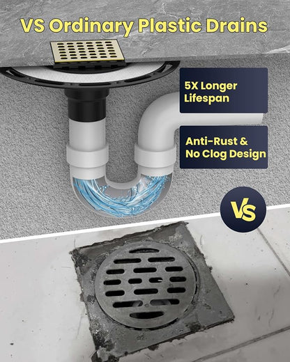 4" Shower Drain Kit Compatible with Schluter Kerdi, Premium 304 Stainless Steel Flange System, Exact Fit Alternative for Tile Floors, Includes Hair Strainer & Grate Opener, Brushed Gold