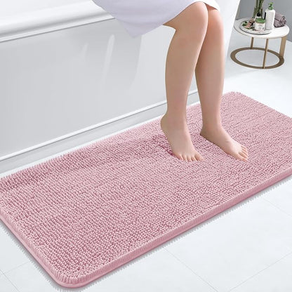 OLANLY Bathroom Runner Rugs 47x20, Extra Soft Absorbent Chenille Bath Rugs | Dusty Rose, Quick-Drying Rubber Backing, Washable Long Bath Mat for Bathroom Floor, Tub and Shower, Home Decor Accessories
