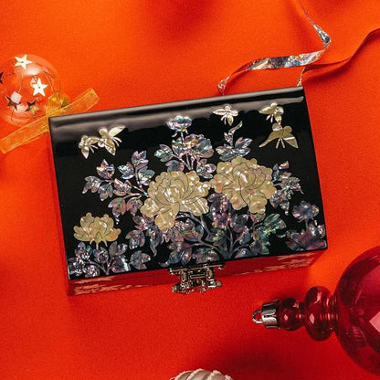 February Mountain Mother of Pearl Small Jewelry Box with mirror lid, Jewelry Storage Organizer for Earring, Necklace, Rings, Bracelet & Accessories