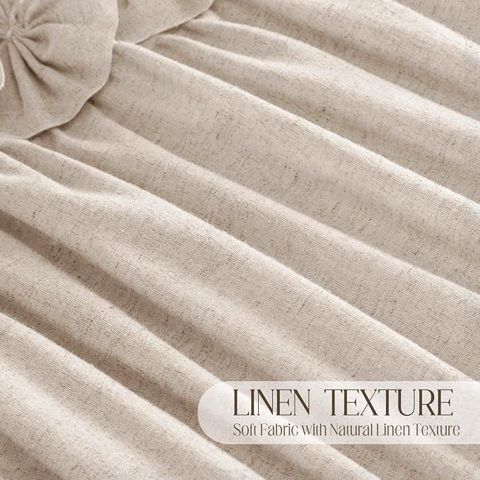 Ruffle Farmhouse Linen Shower Curtain with Vintage Bow Beige 72" W x 72" H | Linen Blend Fabric, Ruffle Bow and Ruffled Hem，Linen Texture，Machine Washable，12 Metal Holes and Plastic Hooks
