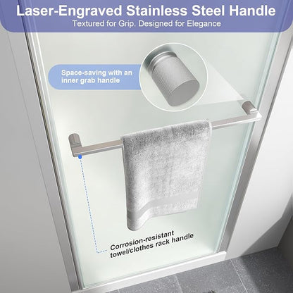 34"-36"W x 72"H Frameless Pivot Frosted Shower Door Brushed Nickel | 1/4"(6mm) SGCC Tempered Glass with Explosion-Proof Film &Nano Coating,Customizable Width