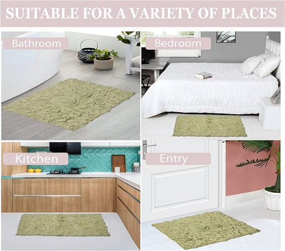 Home Weavers Bell Flower Collection 100% Cotton Tufted Bath Rugs, Extra Soft and Absorbent Bath Rugs, Non-Slip Bath Mats, Machine Washable, Bath Mats for Bathroom Floor and Tub, 25"x25" Heart, Green