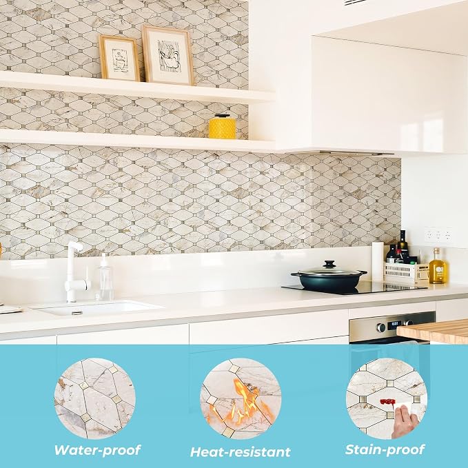 STICKGOO 10 Sheets Peel and Stick Backsplash Tiles, Glossy Pandora Marble | Waterproof Kitchen Backsplash, Stick on Wall Tiles for Kitchen, Bathroom, RV