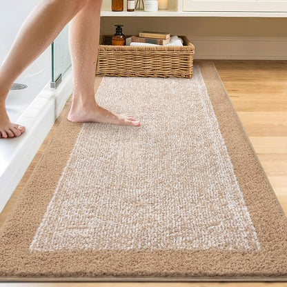 60x24 Long Bathroom Rugs Washable Non Slip, Beige Bath Mat for Bathroom Floor Tub, Soft Absorbent Quick Dry Mats for Shower,Bathtub,Home Decor
