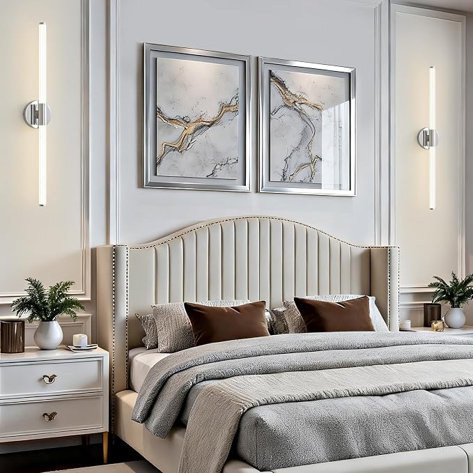 LED Bathroom Vanity Lights Chrome Wall Sconce Modern 30" | 360° Bright Bathroom Light Fixture, Dimmable Vanity Light, Hardwired Wall Light 4000K for Mirror